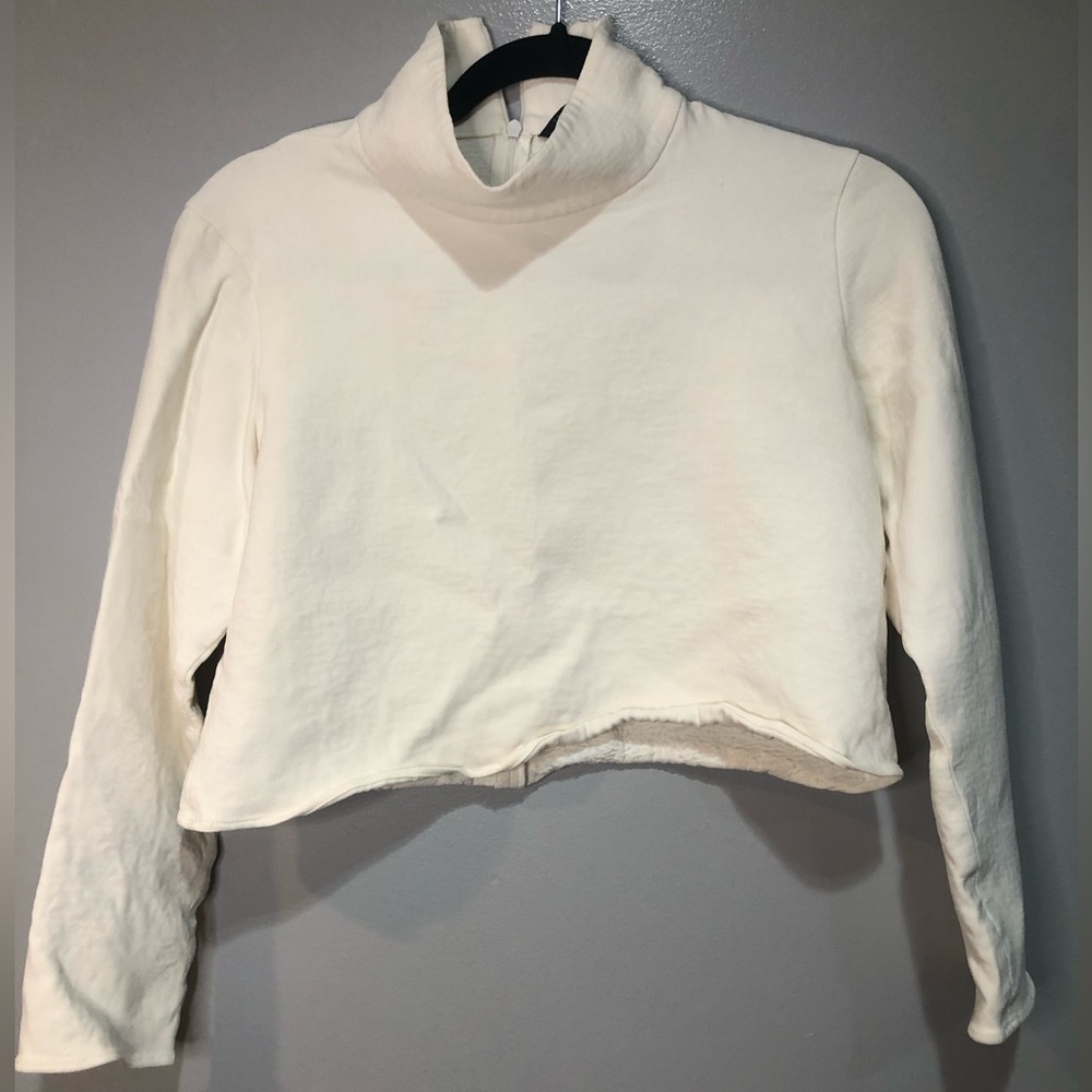 Zara Cropped Turtleneck Sweater Ivory Off White Inside Textured Zipped Back